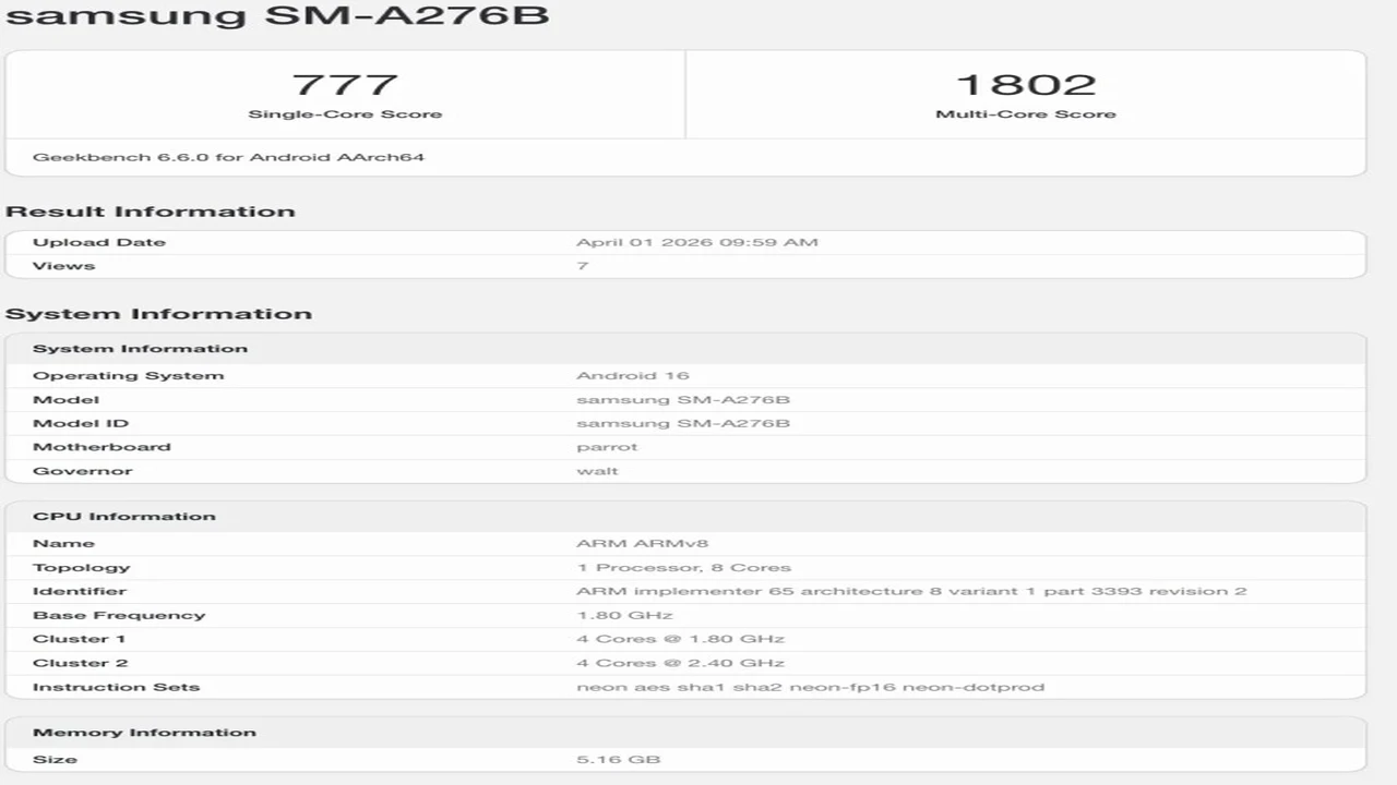 سامسونج تعلن عن هاتفها الاقتصادي القادم Galaxy A27 عبر Geekbench – 25H